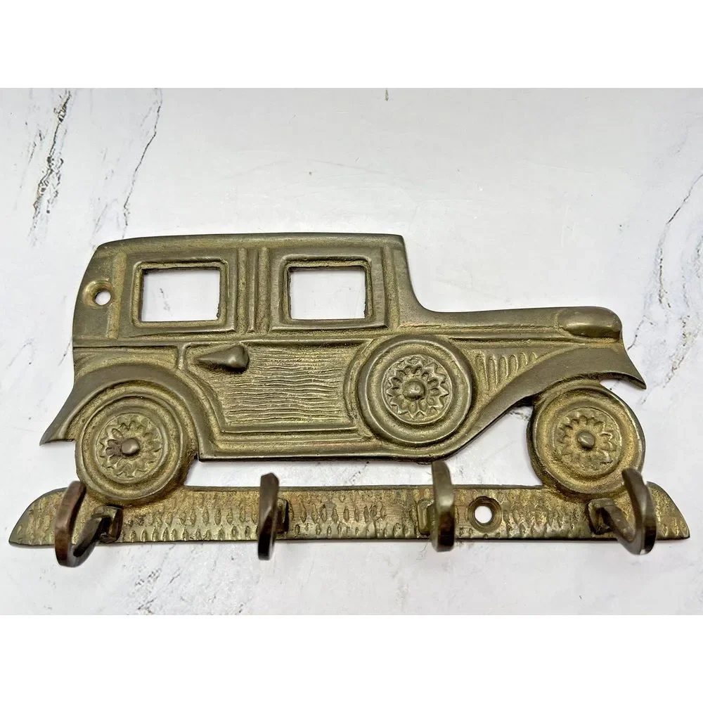 Vtg. Brass Antique Car Hanging‎ Key Holder Vintage Made in India